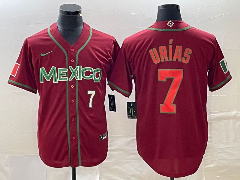 Men 2023 World Cub Mexico 7 Urias Red orange Nike MLB Jersey10